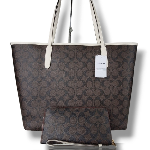 🌸 COACH SET 2PCS tote shoulder bag wallet + handbag NWT Matching Wallet - Picture 3 of 14